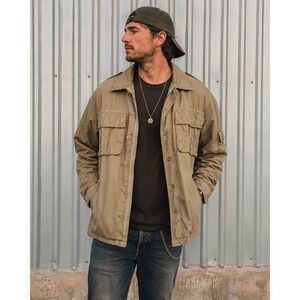 Vintage Y2K Mens XL Khaki Utility Field Jacket Military Cargo Safari Cotton 2000